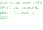 Kraft Tennis men's USTA 55+8.0 team earned 4th place at Nationals in 2023.